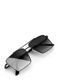 Retro Rectangular Sunglasses Premium Glass Lens Flat Metal Sun Glasses Men Women (GREY)-thumb1