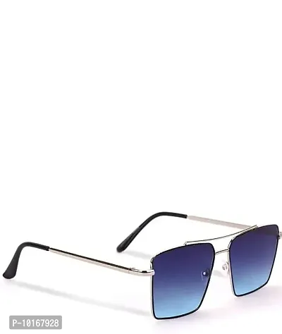 Retro Rectangular Sunglasses Premium Glass Lens Flat Metal Sun Glasses Men Women (BLUE)-thumb4