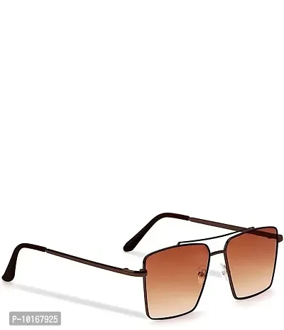 Retro Rectangular Sunglasses Premium Glass Lens Flat Metal Sun Glasses Men Women (BRONZE)-thumb3