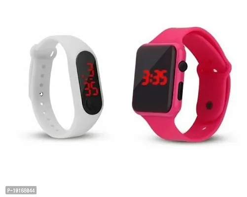 Digital Display Wrist Watch for Boys & Girls (Pack of 2) (Pink & White)