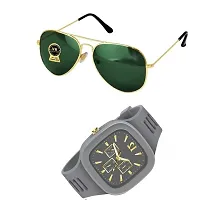 Full Rim , Trendy & Stylish Aviator Sunglasses For Men & Boys With Stylish Analog Wrist Watch (GREY)-thumb1