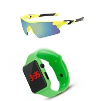Sports Sunglasses, U V Protected Sports Sunglasses For Boys & Men With Free Analog & Digital Watch (GREEN)-thumb1