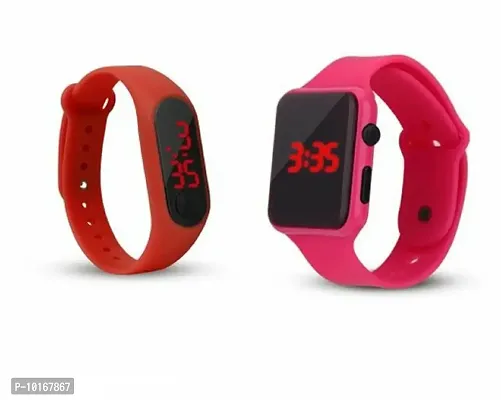 Digital Display Wrist Watch for Boys & Girls (Pack of 2) (Pink & RED)-thumb0