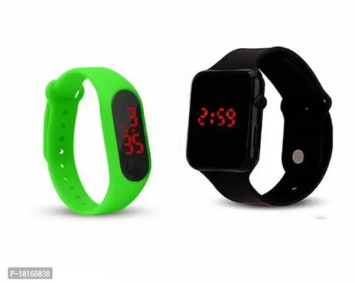 Digital Display Wrist Watch for Boys & Girls (Pack of 2) (Black & Green)