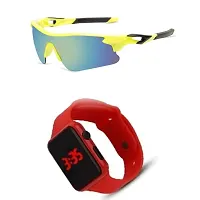 Sports Sunglasses, U V Protected Sports Sunglasses For Boys & Men With Free Analog & Digital Watch (RED)-thumb1