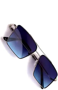 Retro Rectangular Sunglasses Premium Glass Lens Flat Metal Sun Glasses Men Women (BLUE)-thumb2