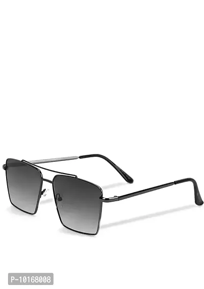Retro Rectangular Sunglasses Premium Glass Lens Flat Metal Sun Glasses Men Women (GREY)