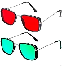 Sunglasses Combo , Men Alloy Frame Square Sunglasses ,U V Protected Combo Pack of 2 (GREEN & RED)-thumb1