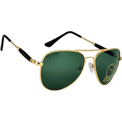 UZAK Retro Aviator Sunglasses Metal Frame Premium Glass Sunglasses Men Women (GREEN)