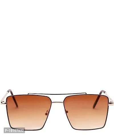 Retro Rectangular Sunglasses Premium Glass Lens Flat Metal Sun Glasses Men Women (BROWN)-thumb0