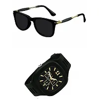 Full Rim, Metal side Trendy and Stylish Black Rectangular Sunglasses For Men & Boys With Trending Analog Watch (BLACK)-thumb1