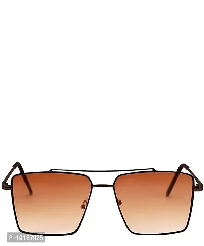 Retro Rectangular Sunglasses Premium Glass Lens Flat Metal Sun Glasses Men Women (BRONZE)
