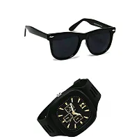 Full Rim , Trendy And Stylish U V Protected Black Rectangular Sunglasses For Men & Boys With Free Analog Wrist Watch (BLACK)-thumb1