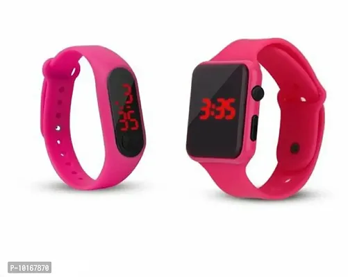 Digital Display Wrist Watch for Boys & Girls (Pack of 2) (Pink)