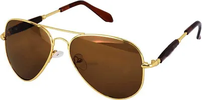 UZAK Retro Aviator Sunglasses Metal Frame Premium Glass Sunglasses Men Women (BROWN)-thumb2