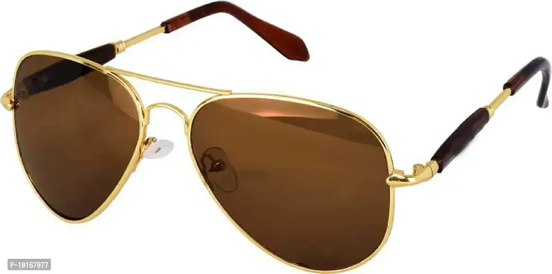 UZAK Retro Aviator Sunglasses Metal Frame Premium Glass Sunglasses Men Women (BROWN)-thumb3