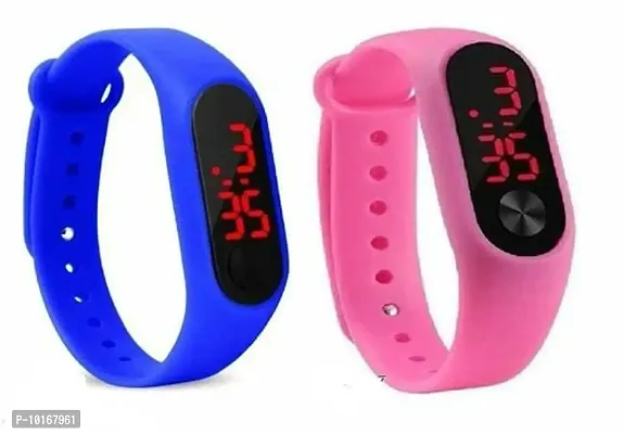 Boys Watches, Unisex Digital Display Party Wear Watches for Boys & Girls (Pack of 2) (Pink,Blue)-thumb0