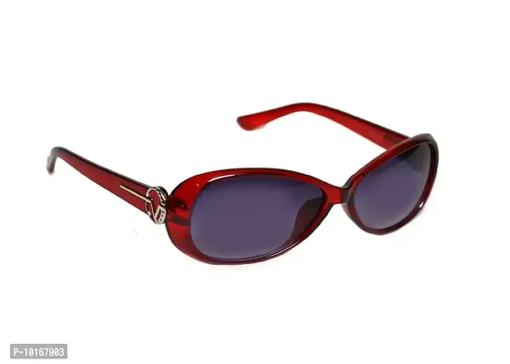 UZAK?U V Protected Oval Sunglasses For Women & Girls (Color Variants Available | Medium) (RED)