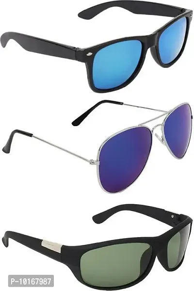 U V Protected Pack of 3 Unisex Wrap Around, Aviator & Rectangular Sunglasses Combo Pack (MULTI COLOR)-thumb0