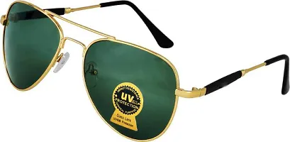UZAK Retro Aviator Sunglasses Metal Frame Premium Glass Sunglasses Men Women (GREEN)-thumb2