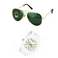 Full Rim , Trendy & Stylish Aviator Sunglasses For Men & Boys With Stylish Analog Wrist Watch (WHITE)-thumb1