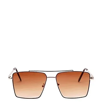 Retro Rectangular Sunglasses Premium Glass Lens Flat Metal Sun Glasses Men Women (BROWN)