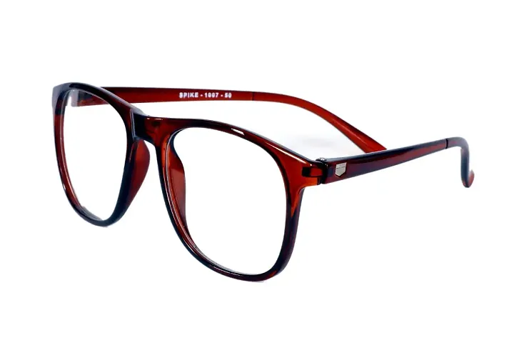 Rectangular Spectacle Frame For Boys,Girls,Men&Women. Shining Frame.Transparent ARC Lens.Size-LARGE. (BROWN)