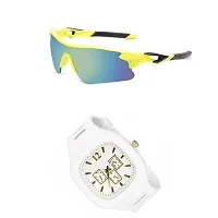 Sports Sunglasses, U V Protected Sports Sunglasses For Boys & Men With Free Analog & Digital Watch (WHITE)-thumb1