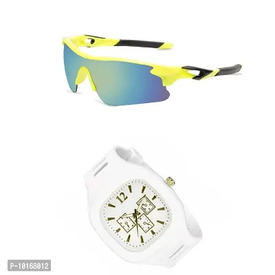 Sports Sunglasses, U V Protected Sports Sunglasses For Boys & Men With Free Analog & Digital Watch (WHITE)-thumb2