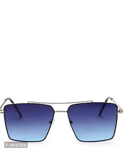Retro Rectangular Sunglasses Premium Glass Lens Flat Metal Sun Glasses Men Women (BLUE)-thumb0