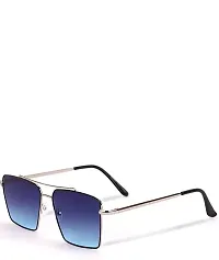 Retro Rectangular Sunglasses Premium Glass Lens Flat Metal Sun Glasses Men Women (BLUE)-thumb1