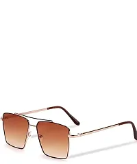Retro Rectangular Sunglasses Premium Glass Lens Flat Metal Sun Glasses Men Women (BROWN)-thumb1