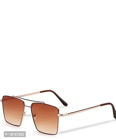 Retro Rectangular Sunglasses Premium Glass Lens Flat Metal Sun Glasses Men Women (BROWN)-thumb2