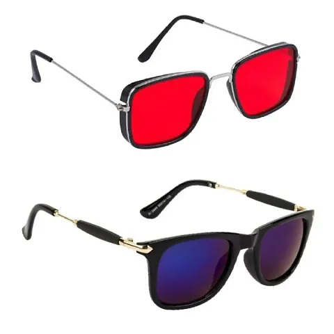 Unisex Multicoloured Rectangular Sunglasses