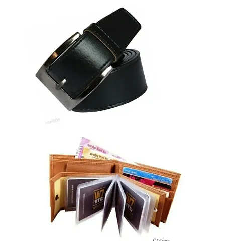 Stunning Synthetic Leather Belts With wallets Combo For Men