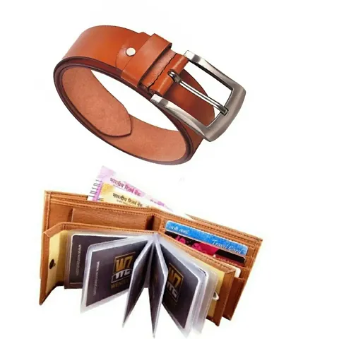 Stunning Synthetic Leather Belts With wallets Combo For Men