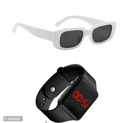 White Retro Style sunglasses with Digital Watch