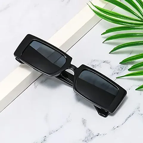 Rectangular Sunglasses (For Men Women, Black)