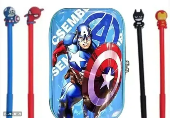 Avengers Pencil Box for Kids - (Captain America) With 4 Avengers Pen-thumb0