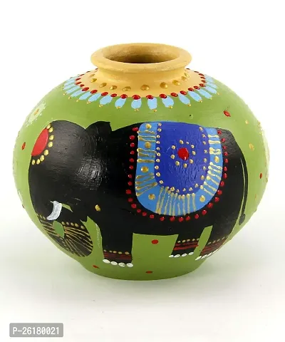 KALAPURI? Multicolored Made of Teracotta Clay Handicrafts ShowPiece Terracotta Vase/Pot with Black Elephant Paintings