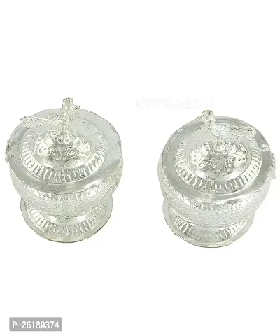 KALAPURI? Silver Plated Two Separate Haldi-Kunku karand/Kankavati/Kumkum Pooja Thali Set-thumb2