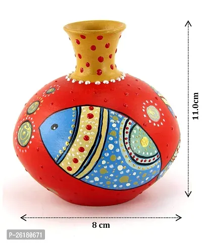 KALAPURI? Multicolored Made of Teracotta Clay Handicrafts ShowPiece Terracotta Vase/Pot with Fish Modern Art Painting-thumb3