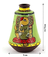 KALAPURI? Multicolored Made of Teracotta Clay Handicrafts ShowPiece Terracotta Vase/Pot with Green Ganesh/Ganapati Paintings-thumb1