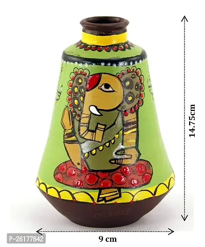 KALAPURI? Multicolored Made of Teracotta Clay Handicrafts ShowPiece Terracotta Vase/Pot with Green Ganesh/Ganapati Paintings-thumb2