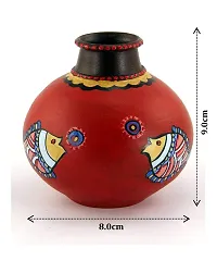 KALAPURI? Multicolored Made of Teracotta Clay Handicrafts ShowPiece Terracotta Vase/Pot with Fish Paintings-thumb1