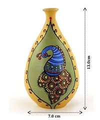 KALAPURI? Multicolored Made of Teracotta Clay Handicrafts ShowPiece Terracotta Vase/Pot with Peacock Art Painting-thumb1