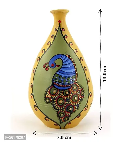 KALAPURI? Multicolored Made of Teracotta Clay Handicrafts ShowPiece Terracotta Vase/Pot with Peacock Art Painting-thumb2