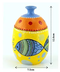 KALAPURI? Multicolored Made of Teracotta Clay Handicrafts ShowPiece Terracotta Vase/Pot with Blue Fish Paintings-thumb2