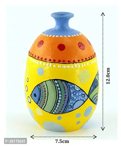 KALAPURI? Multicolored Made of Teracotta Clay Handicrafts ShowPiece Terracotta Vase/Pot with Blue Fish Paintings-thumb3