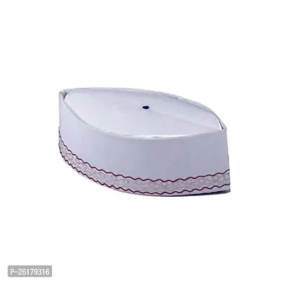 KALAPURI Traditional Handstitched Ready to Wear Typical White Baniya Topi with Pink Hand Embroidery for Groom or Dulha or Navardev Wedding/Marriage 1105-1-thumb3